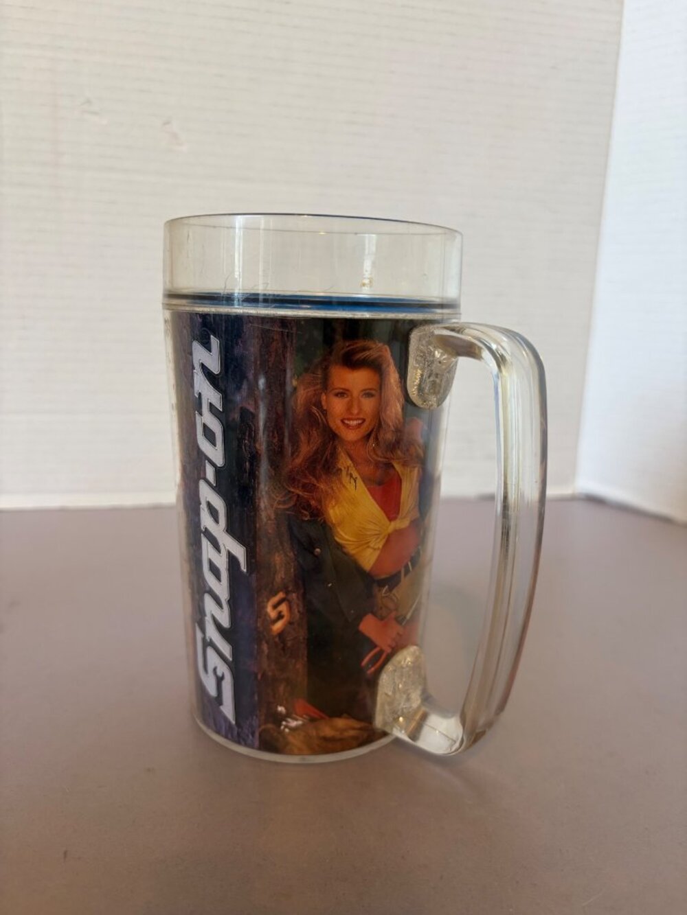 Snap-On 1993 Kenie Pinup Girl Clear Plastic Mug With Handle 16 Oz